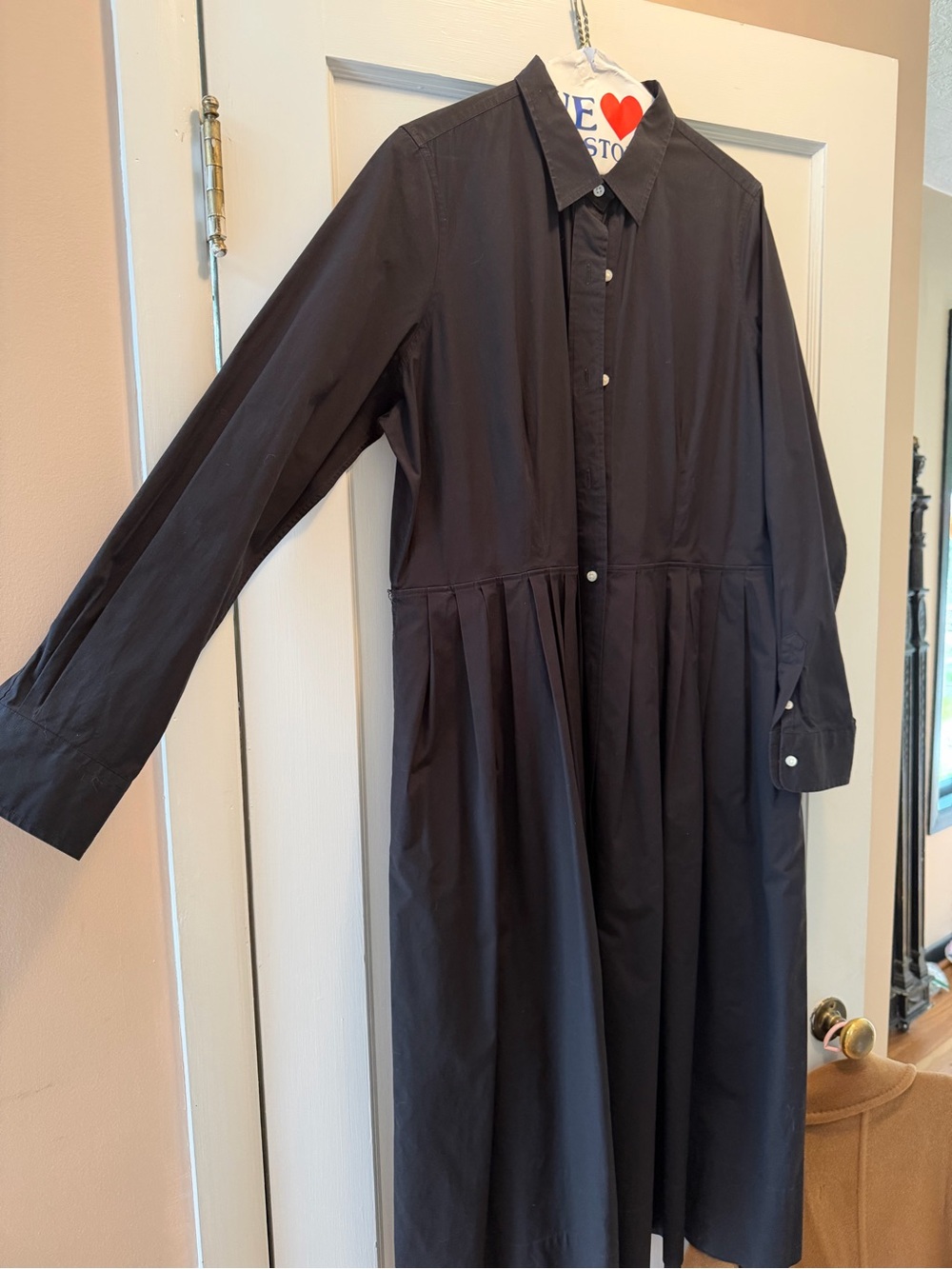 Black Long-Sleeve Button-Front Shirt Dress